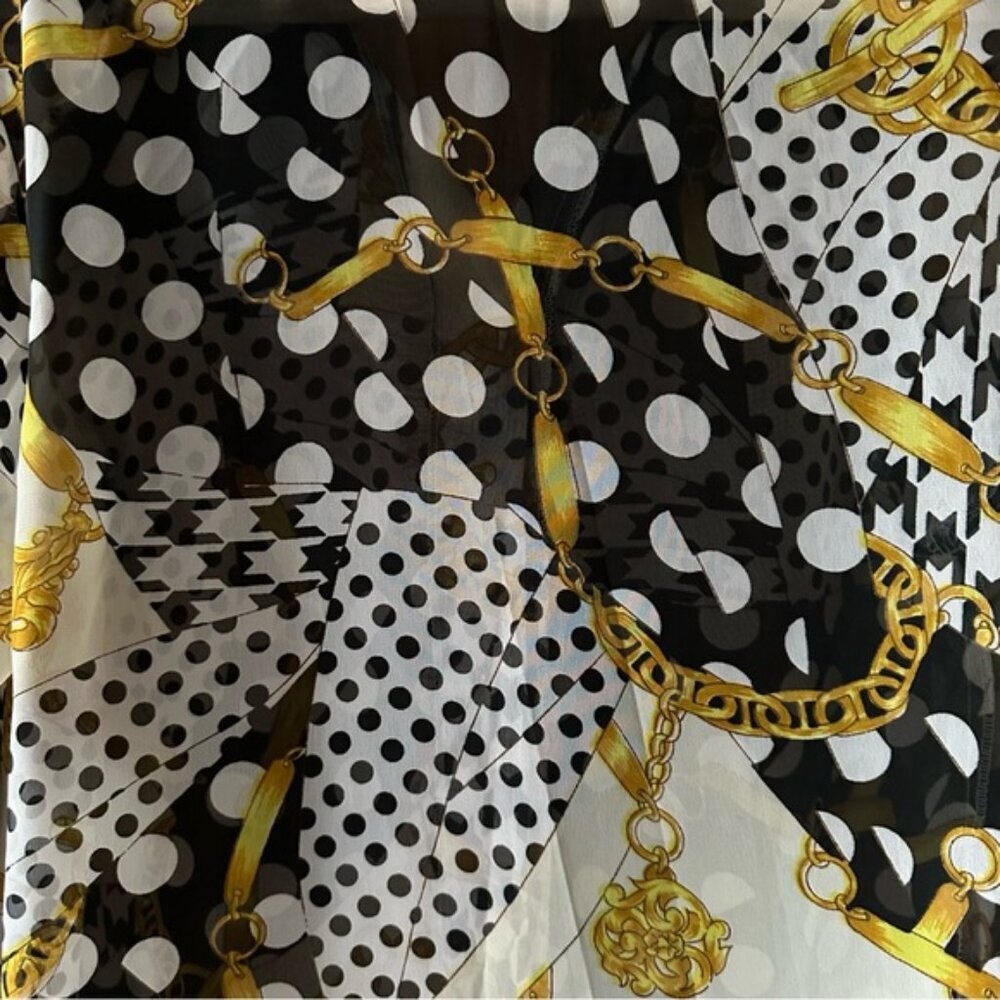 Vintage 90’s Button Up Shirt Polka Dots Gold Chains Black Yellow White - M - Picture 12 of 16